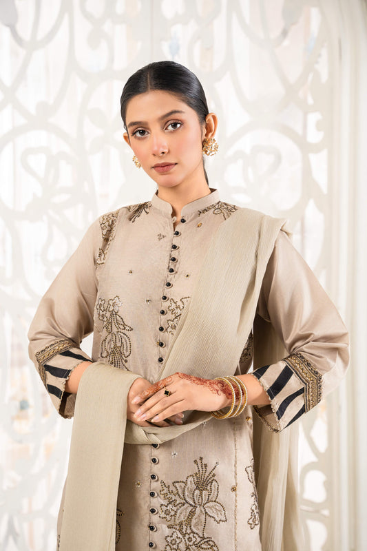 3 Piece Stitched Embroidered Silk Cotton | 3389-KH-SKTN