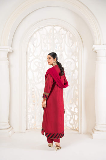 3 Piece Stitched Embroidered Silk Cotton | 3389-KH-SKTN